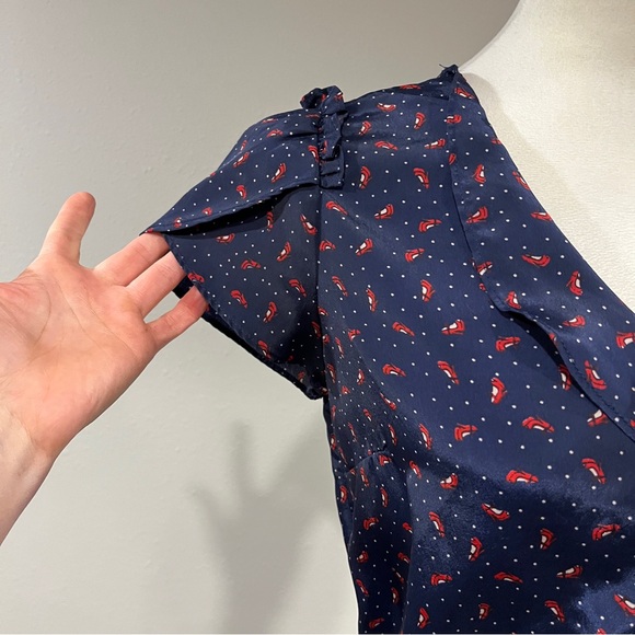 Jessica Simpson Navy Blue shoe and dot print mini Dress size small - Picture 3 of 13